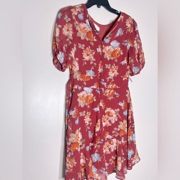 B DARLIN Juniors' Pleated-Neck Puff-Sleeve Dress Brick Multi New 9/10 - Picture 10 of 15